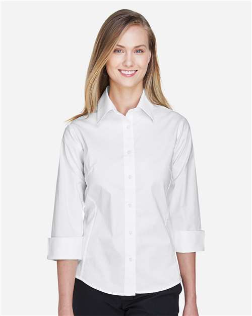 Women's Perfect Fit™ Three-Quarter Sleeve Stretch Poplin Dress Shirt | USA Decoration