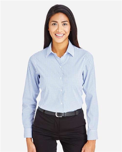 Women's CrownLux Performance® Micro Windowpane Woven Dress Shirt | USA Decoration