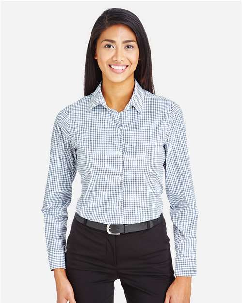 Women's CrownLux Performance® Micro Windowpane Woven Dress Shirt | USA Decoration