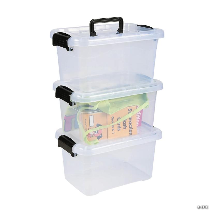11 1/4" x 7 1/4" Clear Large Locking Plastic Storage Bins with Lids- 3 Pc.