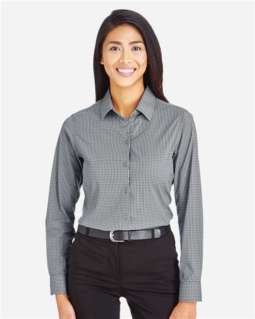 Women's CrownLux Performance® Tonal Mini Check Woven Dress Shirt | USA Decoration