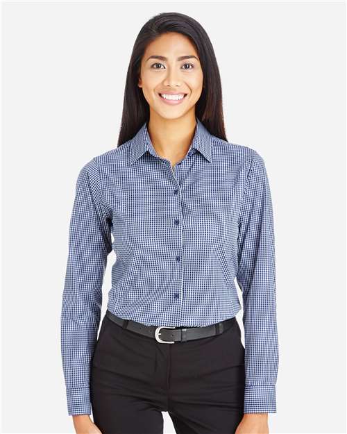 Women's CrownLux Performance® Tonal Mini Check Woven Dress Shirt | USA Decoration