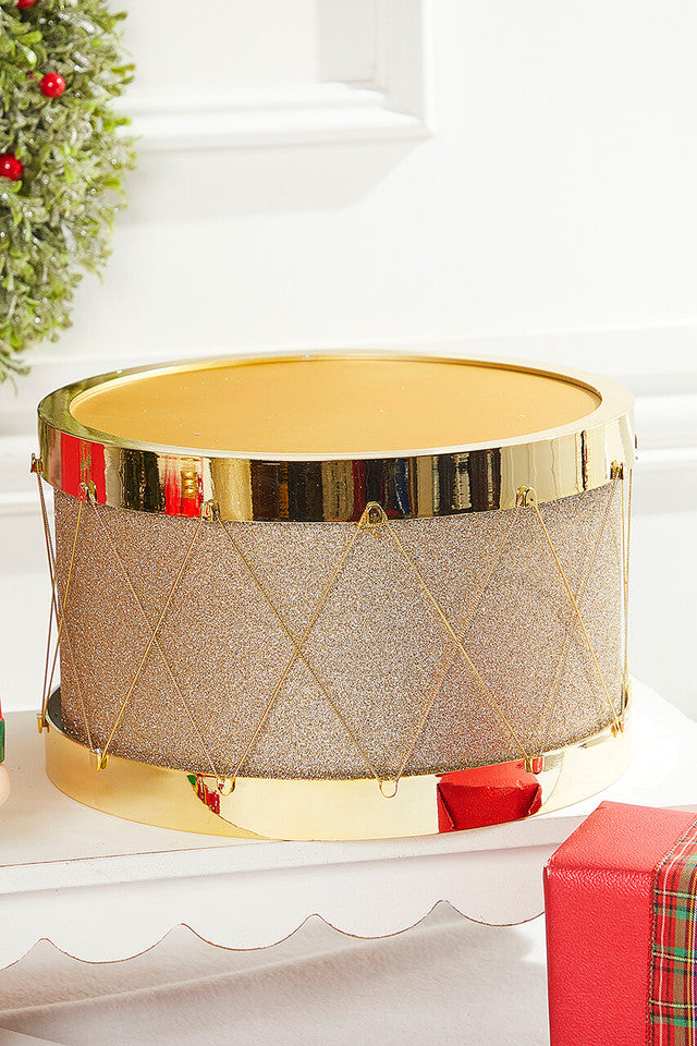 11" Gold Glitter Drum Christmas Decoration Festive Holiday Tabletop & Mantel Accent