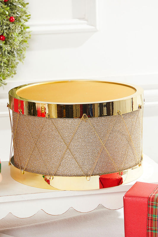 11" Gold Glitter Drum Christmas Decoration Festive Holiday Tabletop & Mantel Accent