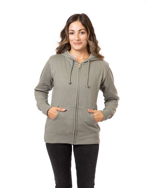 Women's Heathered Full-Zip Hooded Sweatshirt | USA Decoration