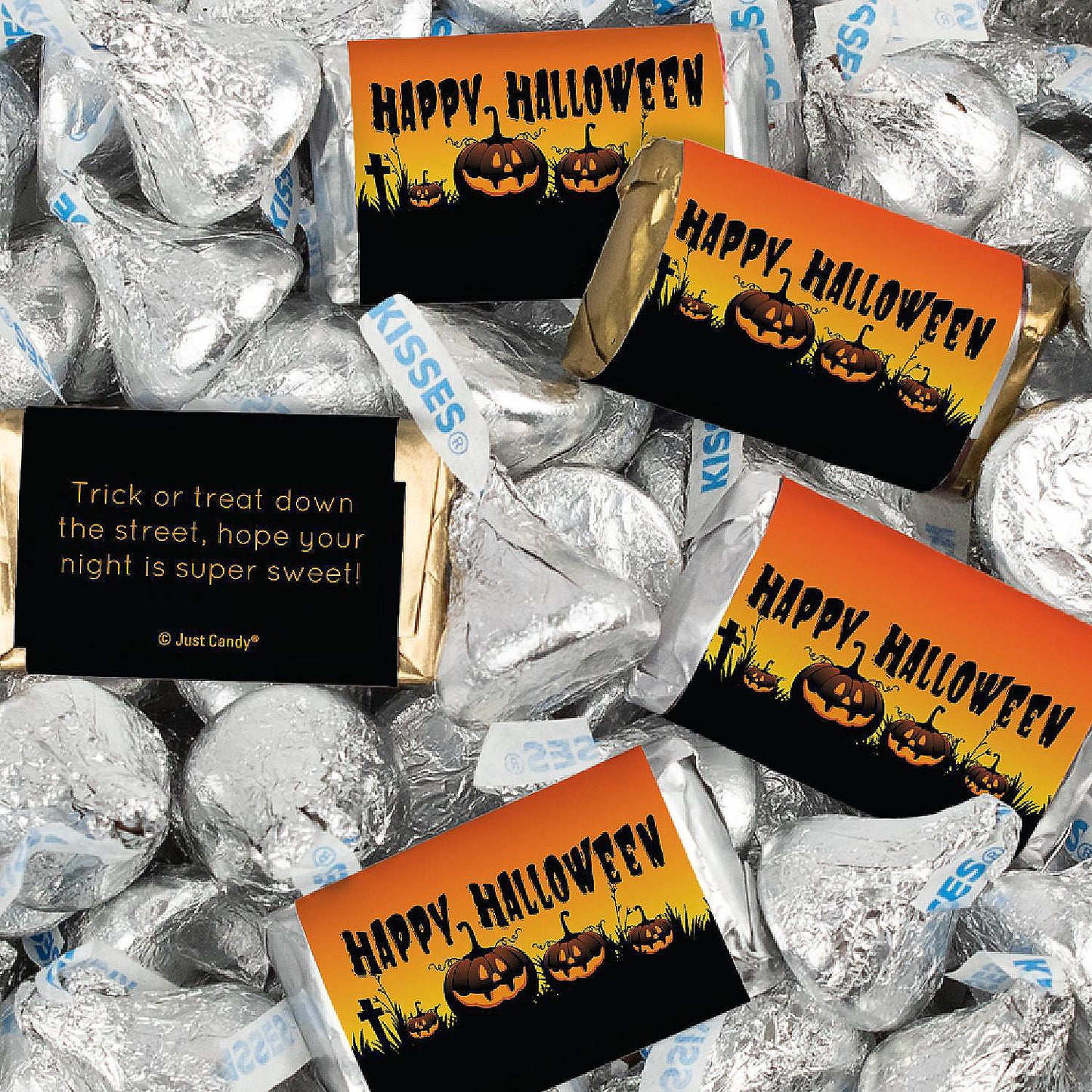 128 Pcs Halloween Candy Party Favors Hershey's Miniatures & Kisses - Pumpkins