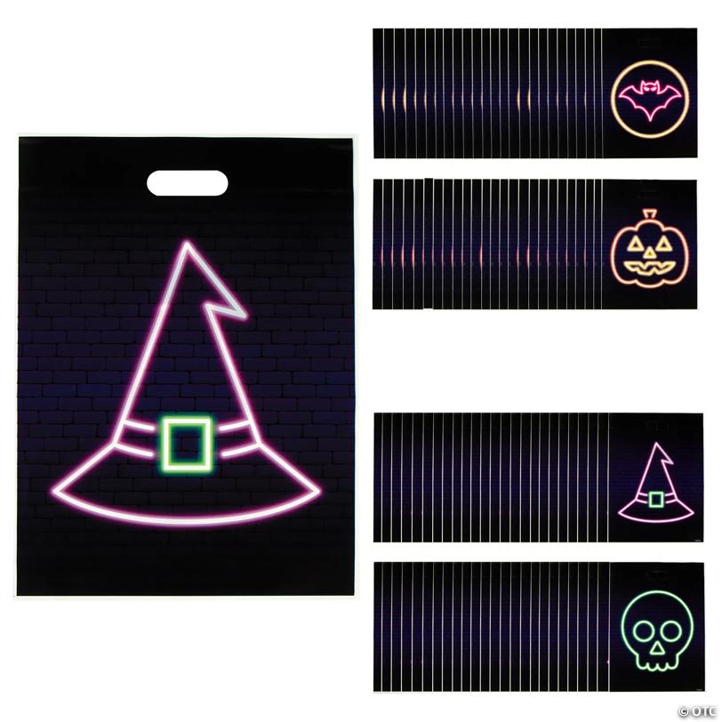 12 1/2” x 17" Bulk 100 Pc. Neon Halloween Plastic Goody Bags