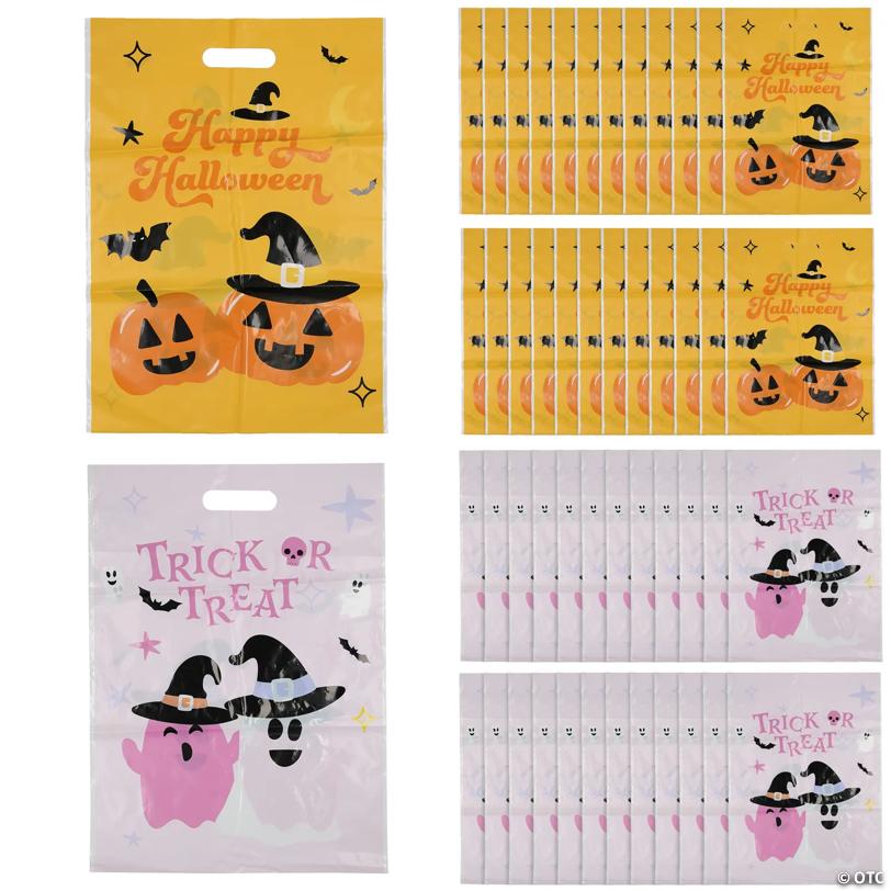 12 1/2" x 17" Bulk 50 Pc. Happy Halloween & Trick-or-Treat Plastic Favor Bags