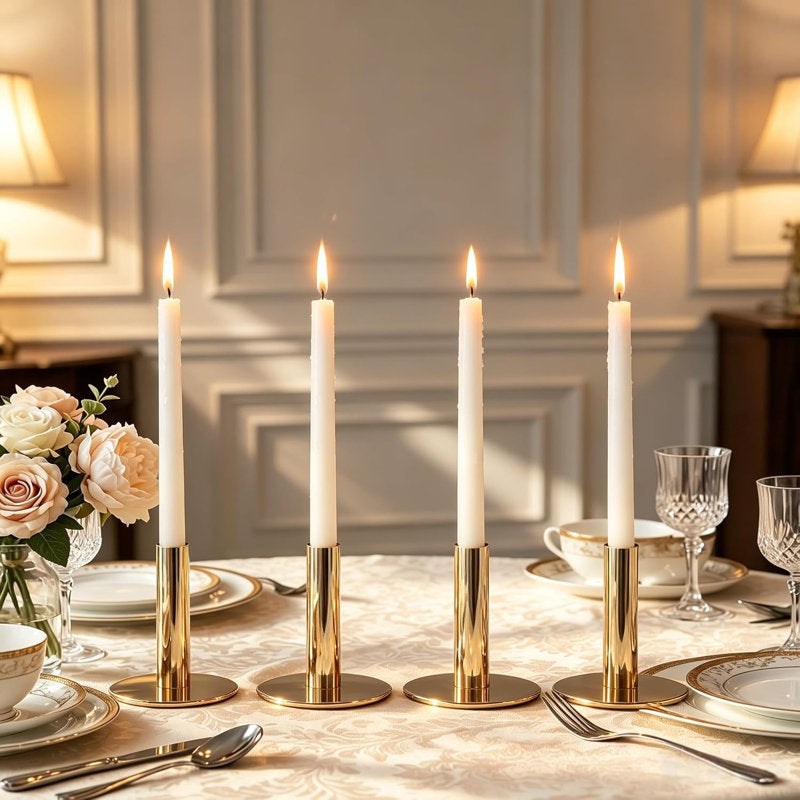 12 Pack Gold Taper Candle Holders, Wider Weighted Base & Deep Socket