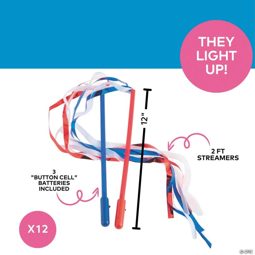 12" Patriotic Light-Up Wands With Ribbon Streamers - 12 Pc.