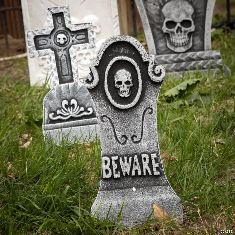 12" - 19" Bat & Skull Foam Tombstone Halloween Decorations Set – 6 Pc.