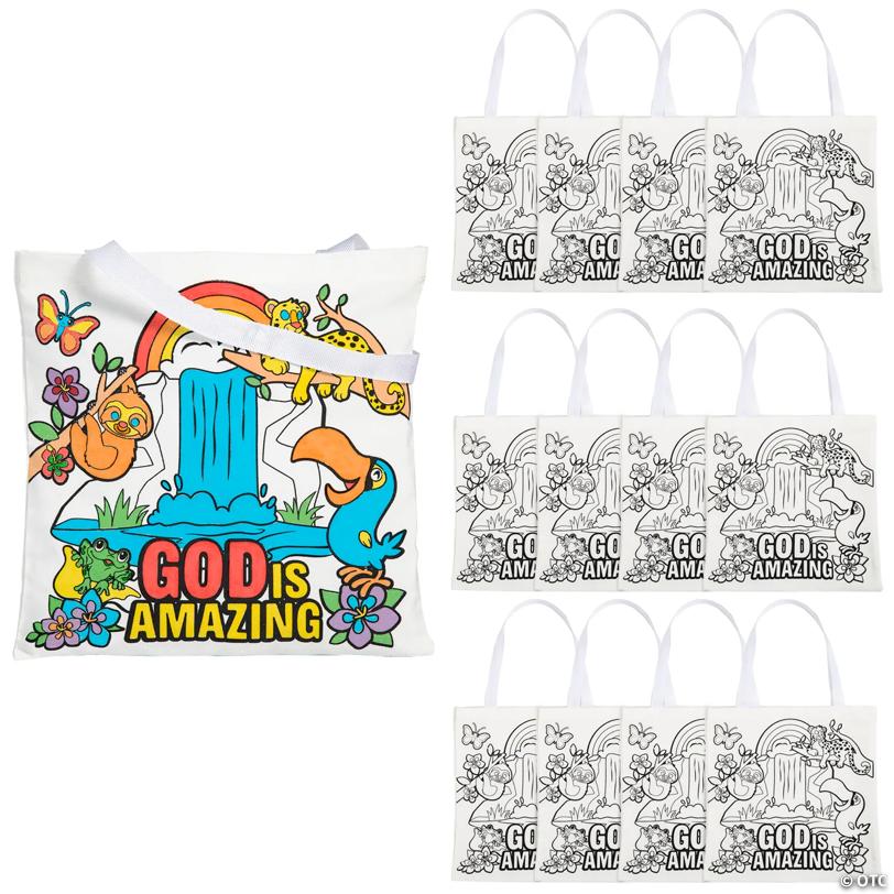 12" x 12" Medium Color Your Own Rainforest VBS Canvas Tote Bags – 12 Pc.