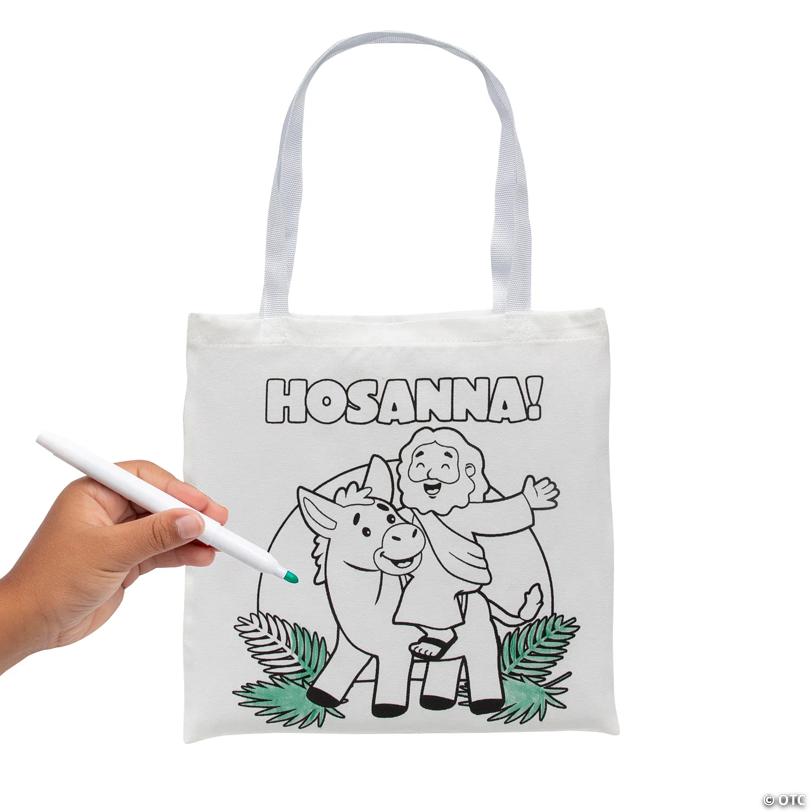 12" x 12" Medium Color Your Own Religious He Lives Canvas Tote Bags – 12 Pc.