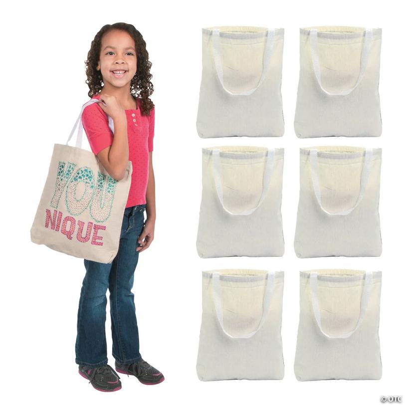 12" x 13" DIY Large Classic Beige Canvas Tote Bags - 6 Pc.