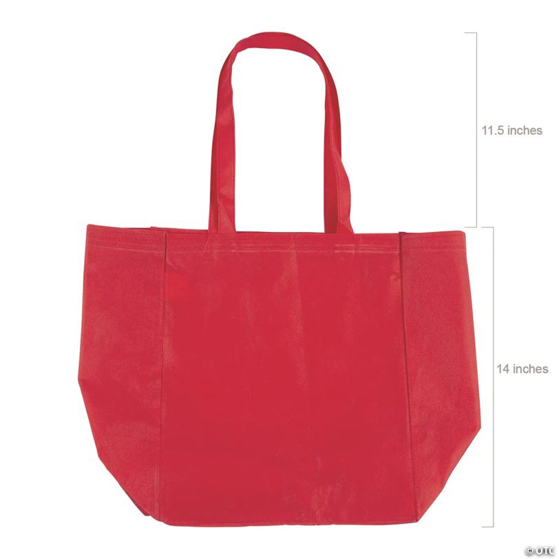 12" x 14" Bulk Large Red Nonwoven Shopper Tote Bags - 48 Pc.