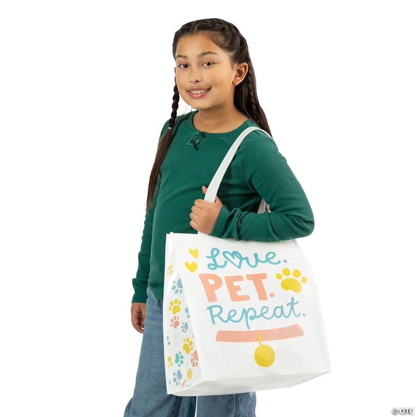 12" x 14" Large Dog Paw Print Laminated Nonwoven Shopper Tote Bags – 6 Pc.