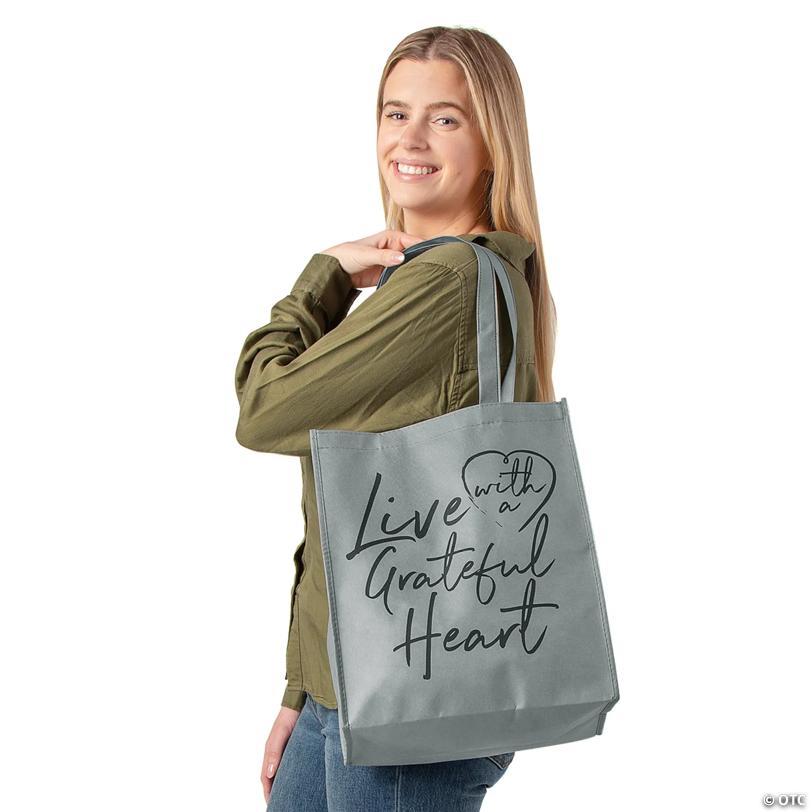 12" x 14" Large Grateful Heart Shopper Tote Bags - 12 Pc.