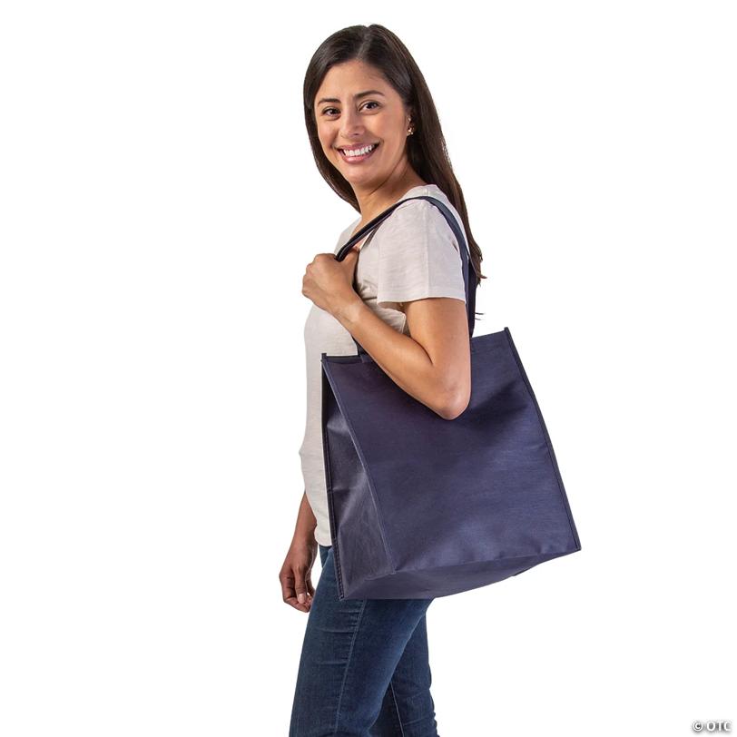 12" x 14" Large Navy Blue Nonwoven Shopper Tote Bags - 12 Pc.