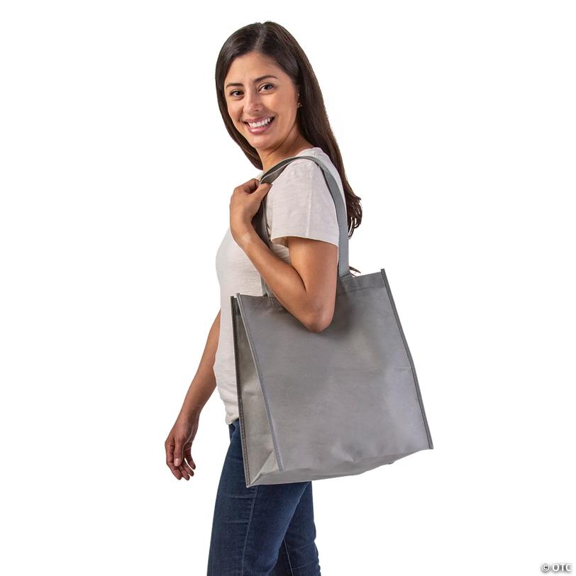 12" x 14" Large Grey Shopper Nonwoven Tote Bags - 12 Pc.