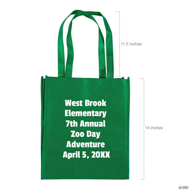 12" x 14" Personalized Bulk 48 Pc. Large Green Nonwoven Shopper Tote Bags