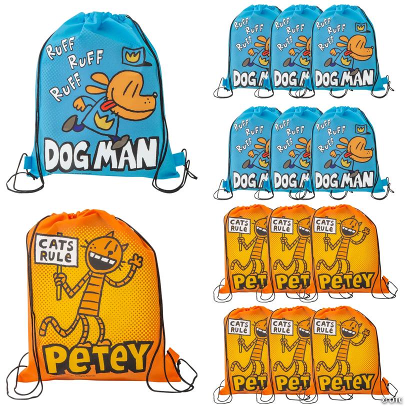 12" x 15" Medium Dog Man Characters Dog Man & Petey Drawstring Bags - 12 Pc.