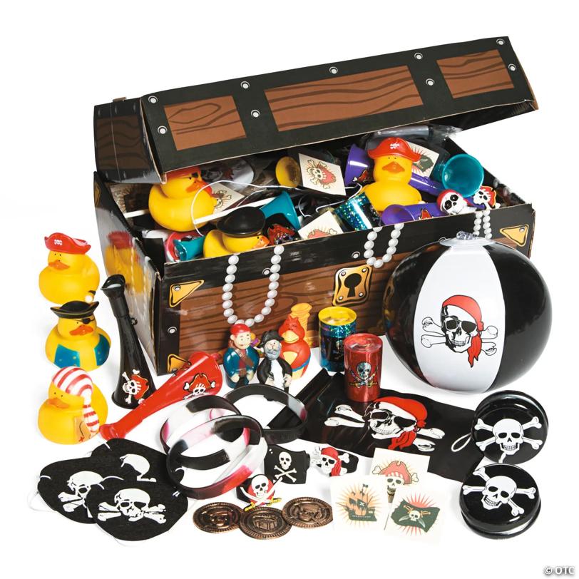 12" x 7 1/4" x 6" Bulk 100 Pc. Pirate Treasure Chest Toy Assortment