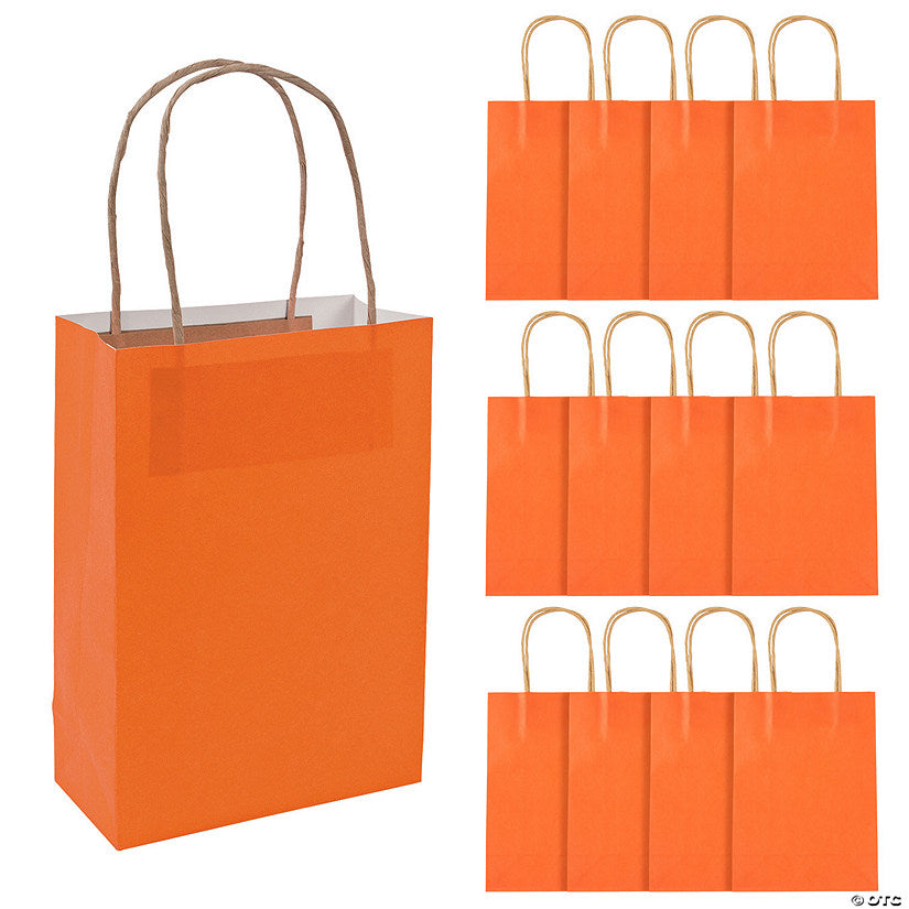 6 1/2" x 9" Medium Pumpkin Orange Kraft Paper Gift Bags - 12 Pc. halloween