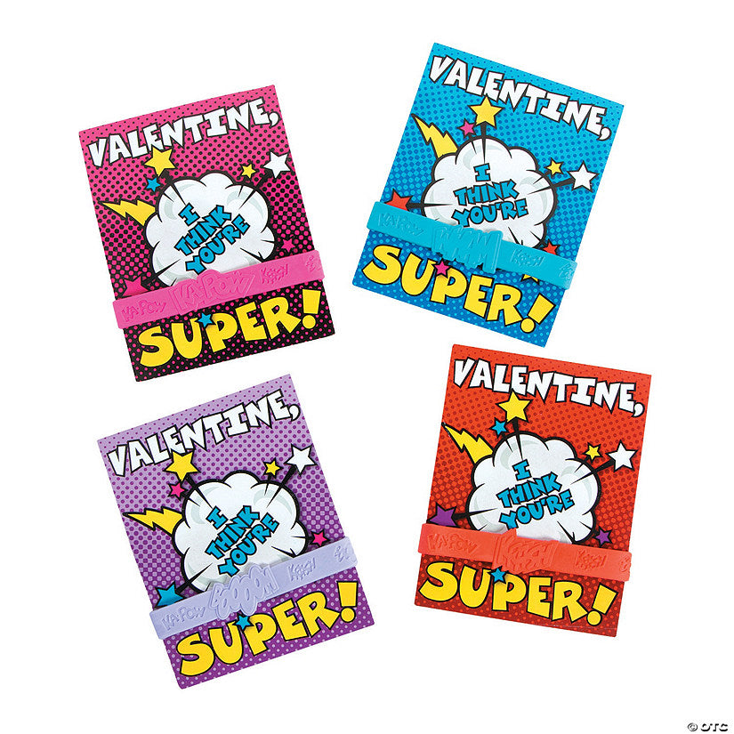 Superhero Bracelet Valentine Exchanges with Card for 24