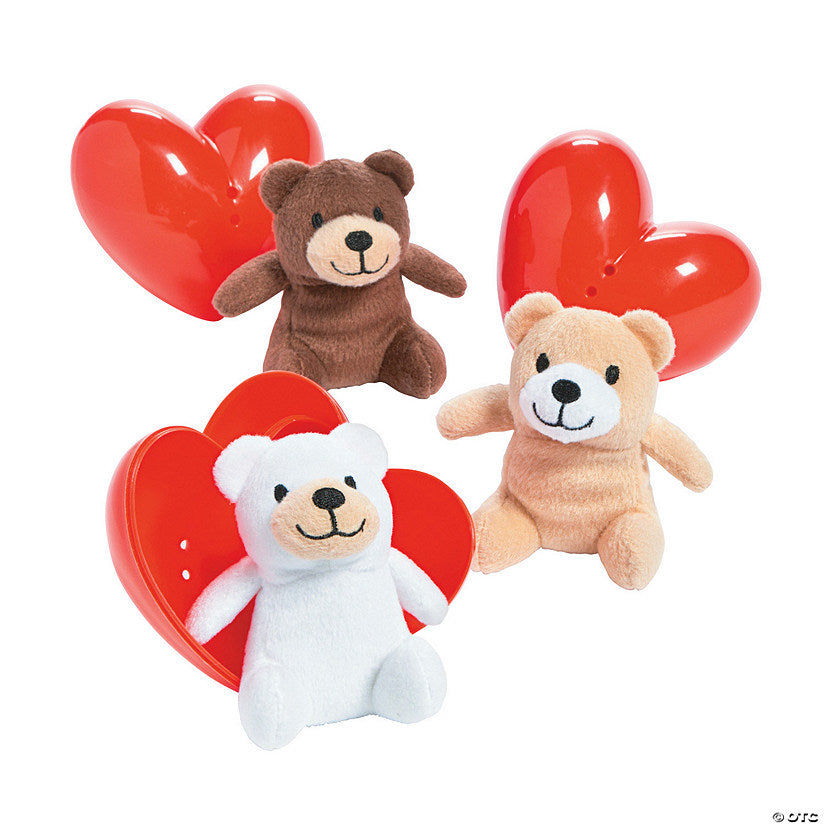 4" Mini Valentine's Day Heart Containers with Stuffed Bear - 12 Pc. | USA Decoration®