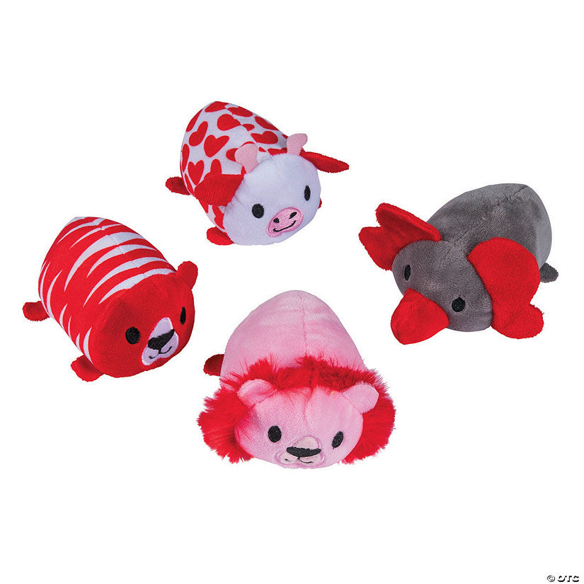Mini Valentine’s Day Roly-Poly Lion, Elephant, Giraffe, Tiger Stuffed Animals - 12 Pc. | USA Decoration®