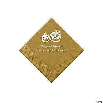 50 Piece(s): Gold Pumpkin Personalized Napkins with Silver Foil - 50 Pc. Beverage | USA Decoration®