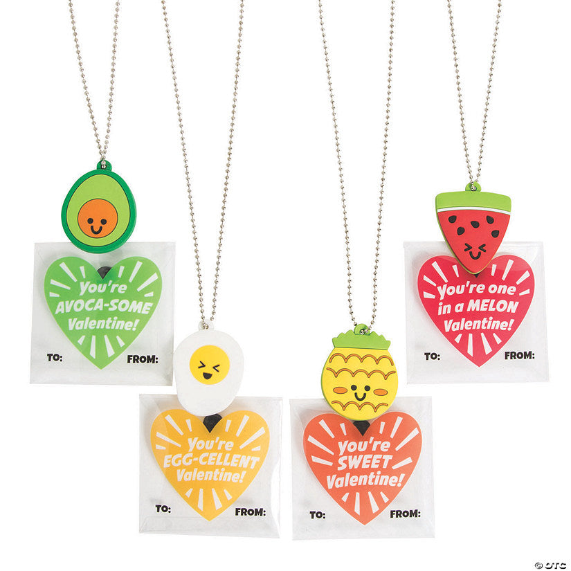 24" Food Charm Necklace Valentine Exchanges with Card for 12