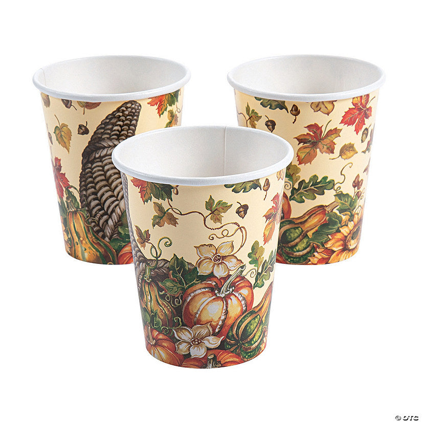 8 Piece(s): 9 oz. Thank-Fall Autumn Leaves & Gourds Disposable Paper Cups - 8 Ct. | USA Decoration®