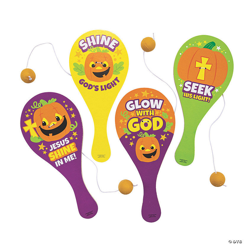 Per Dozen: Christian Pumpkin Paddleball Games - 12 Pc. | USA Decoration®