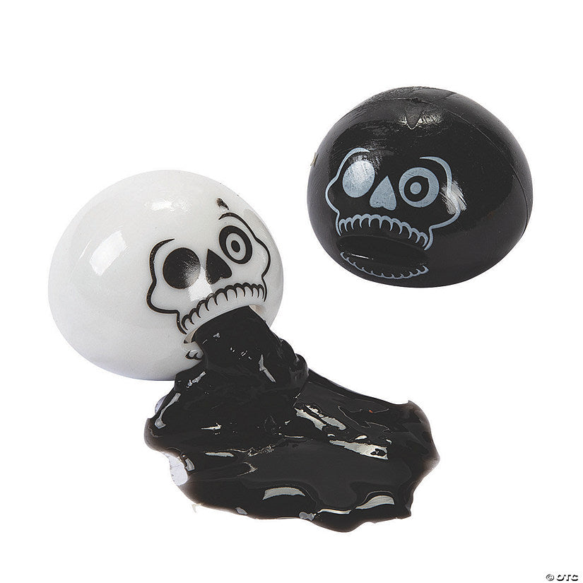 Per Dozen: 2" Halloween Skull Black & White Vinyl Slime Sucker Toys - 12 Pc. | USA Decoration®