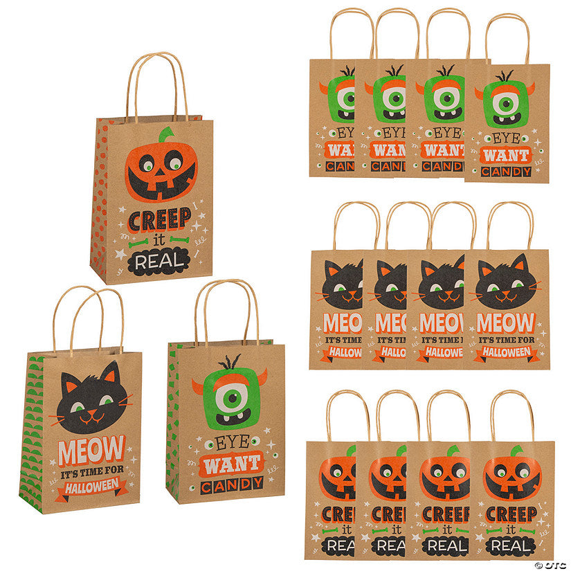 Per Dozen: 6-1/2" x 9" Medium Halloween Character Print Paper Gift Bags - 12 Pc. | USA Decoration®