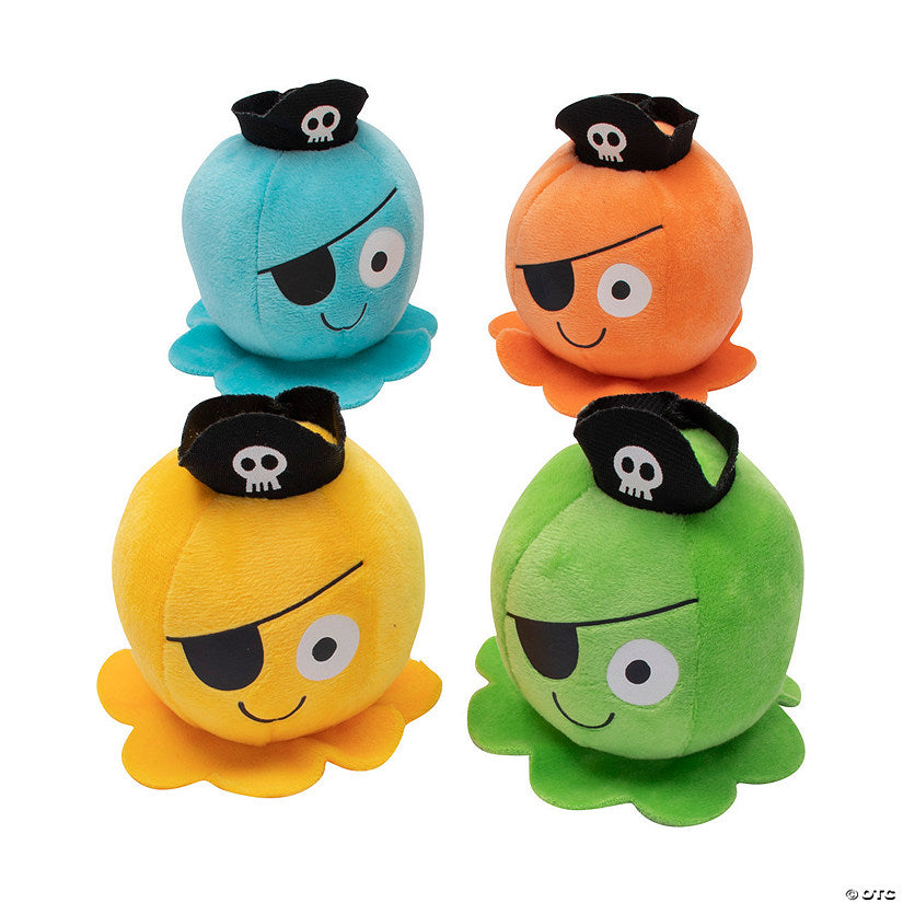 Per Dozen: 5" Pirate Bright Solid Color Stuffed Happy Octopuses - 12 Pc. | USA Decoration®