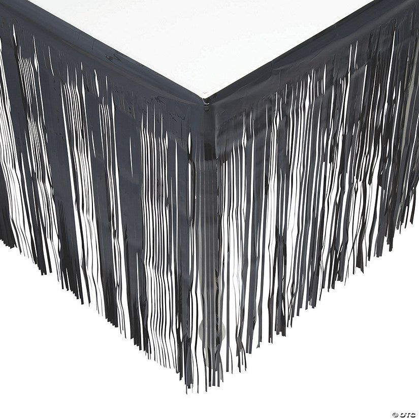 1 Piece(s): 9 ft. x 29" Black Metallic Fringe Plastic Table Skirt | USA Decoration®