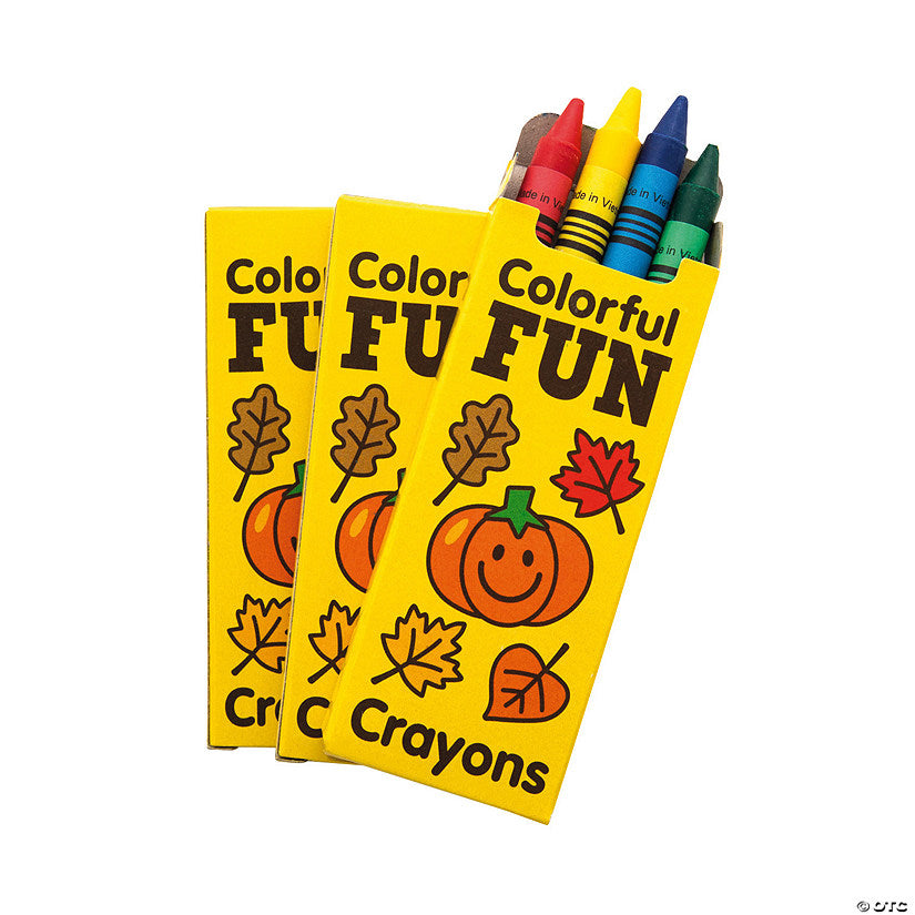 48 Set(s): 3 1/2" Bulk 48 Boxes Fall Colorful Fun Crayons - 4 Colors Per Box | USA Decoration®