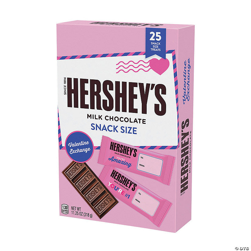 Hershey’s Snack Size Milk Chocolate Candy Bar Valentine Exchanges for 25