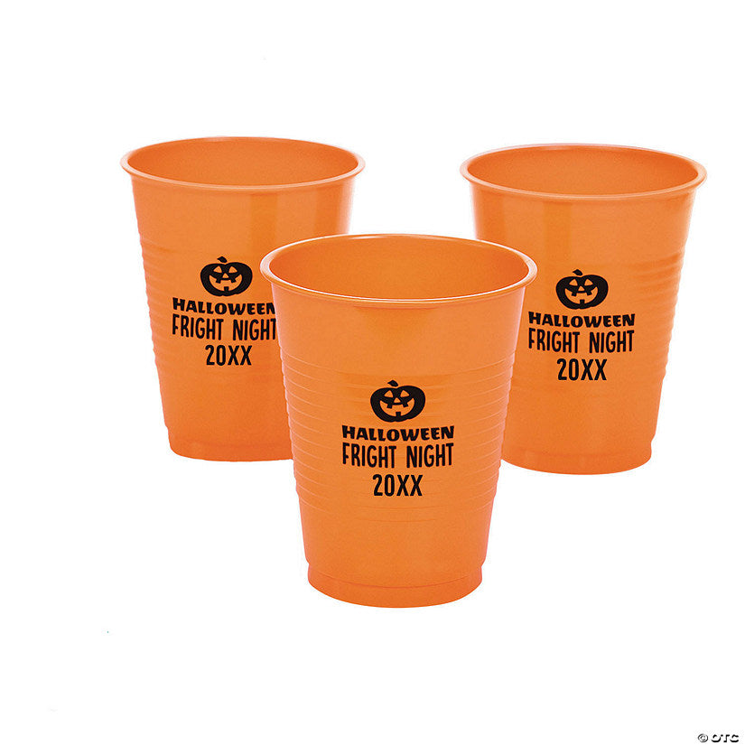 16 oz. Personalized Halloween Jack-O'-Lantern Solid Color Disposable Plastic Cups - 40 Ct. | USA Decoration®