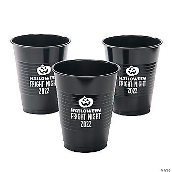 16 oz. Black Personalized Halloween Jack-O'-Lantern Solid Color Disposable Plastic Cups - 40 Ct. | USA Decoration®