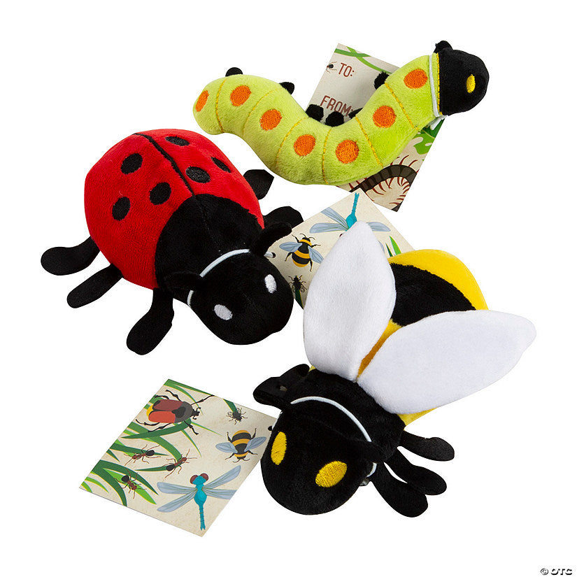 5" Stuffed Garden Bugs Bee, Caterpillar & Ladybug with Card - 12 Pc. | USA Decoration®