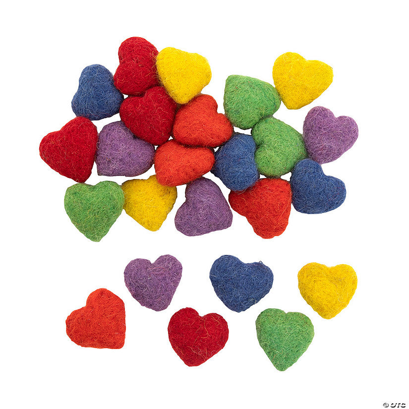 1 1/2" x 2" Classic Rainbow Solid Color Wool Felt Hearts - 24 Pc. | USA Decoration®
