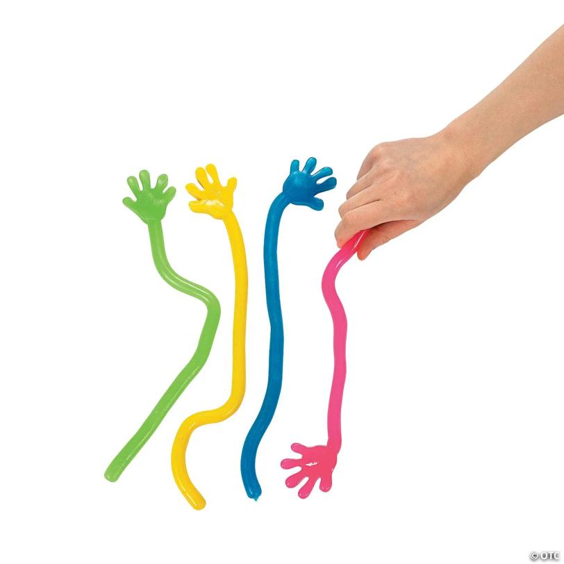 13 1/2" x 2" Jumbo Green, Yellow, Blue & Pink Vinyl Sticky Hands - 12 Pc.