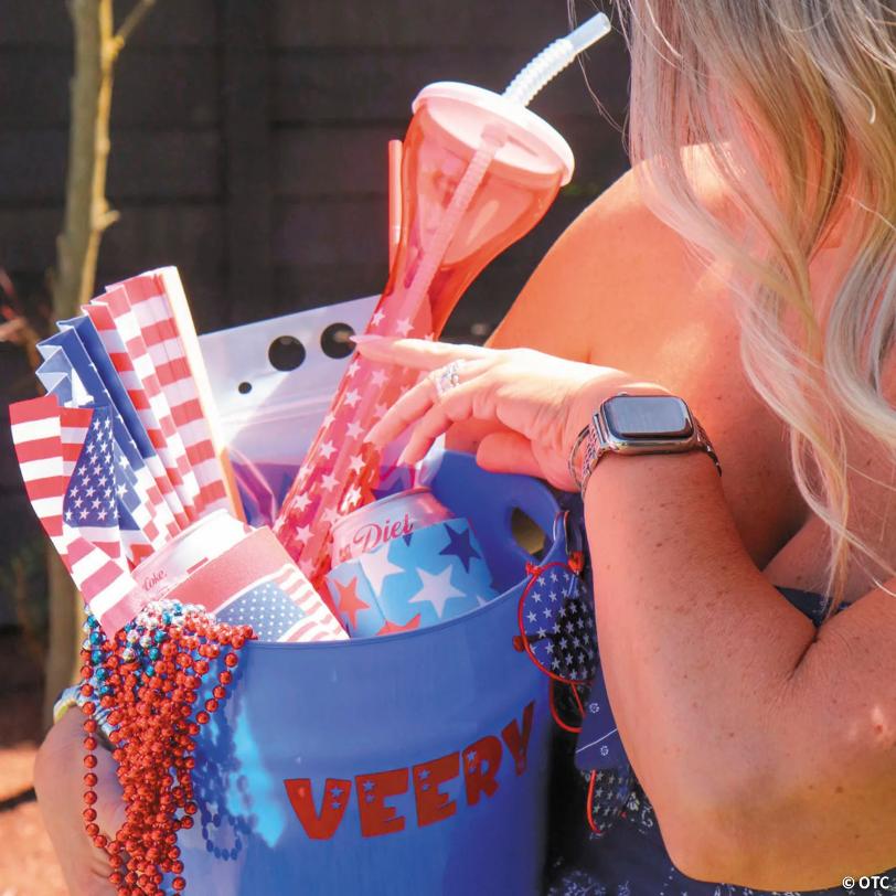 13" 20 oz. Patriotic Star Reusable Plastic Yard Glasses with Lids & Straws – 6 Ct.