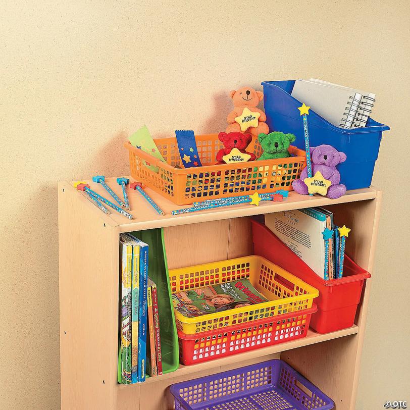 13" x 9 3/4" Classroom Storage Solid Color Plastic Baskets with Handles - 6 Pc.
