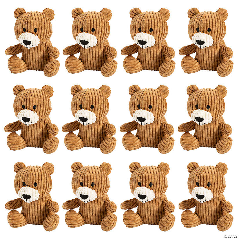 6" Corduroy Brown Stuffed Happy Teddy Bears - 12 Pc. | USA Decoration®