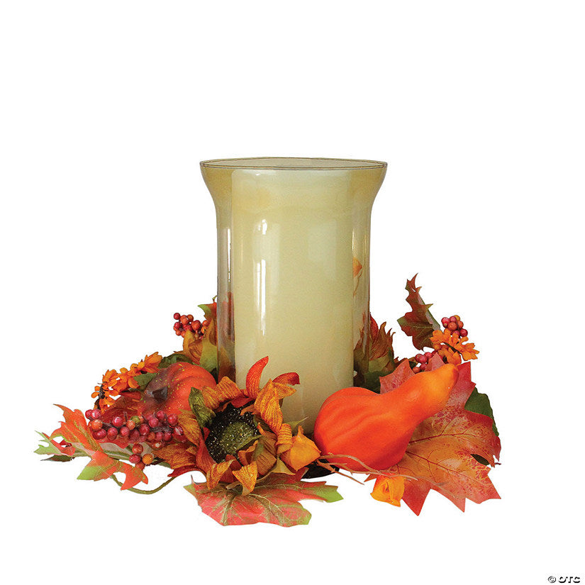 1 Piece(s): Northlight 16" Orange and Red Sunflower with Pumpkin Fall Pillar Candle Holder | USA Decoration®