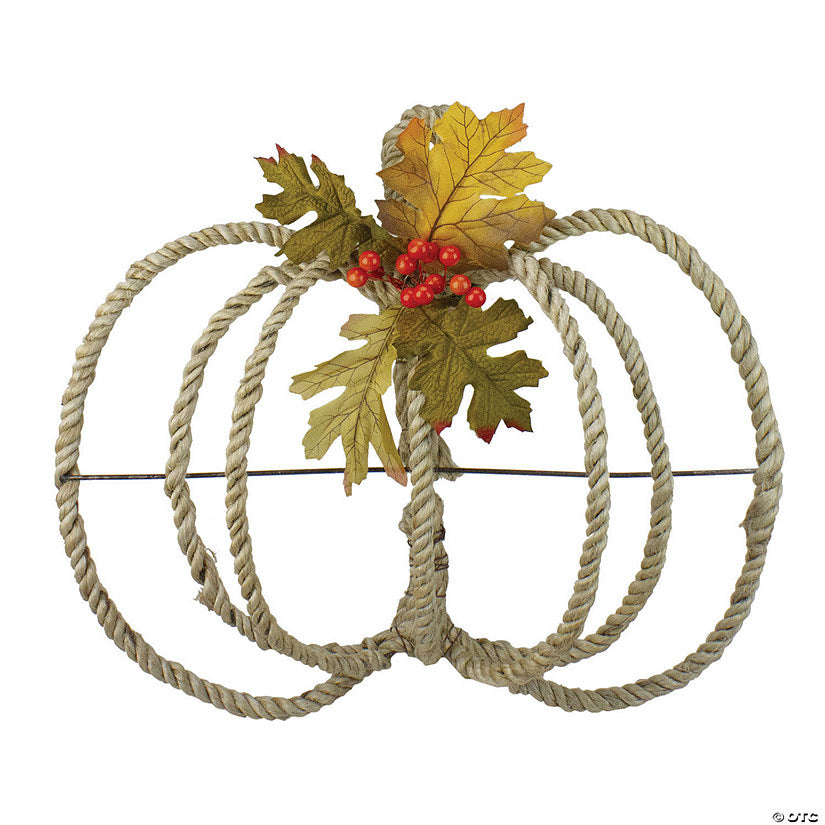 1 Piece(s): Northlight 16" Autumn Foliage and Rope Pumpkin Thanksgiving Wall Hanging | USA Decoration®